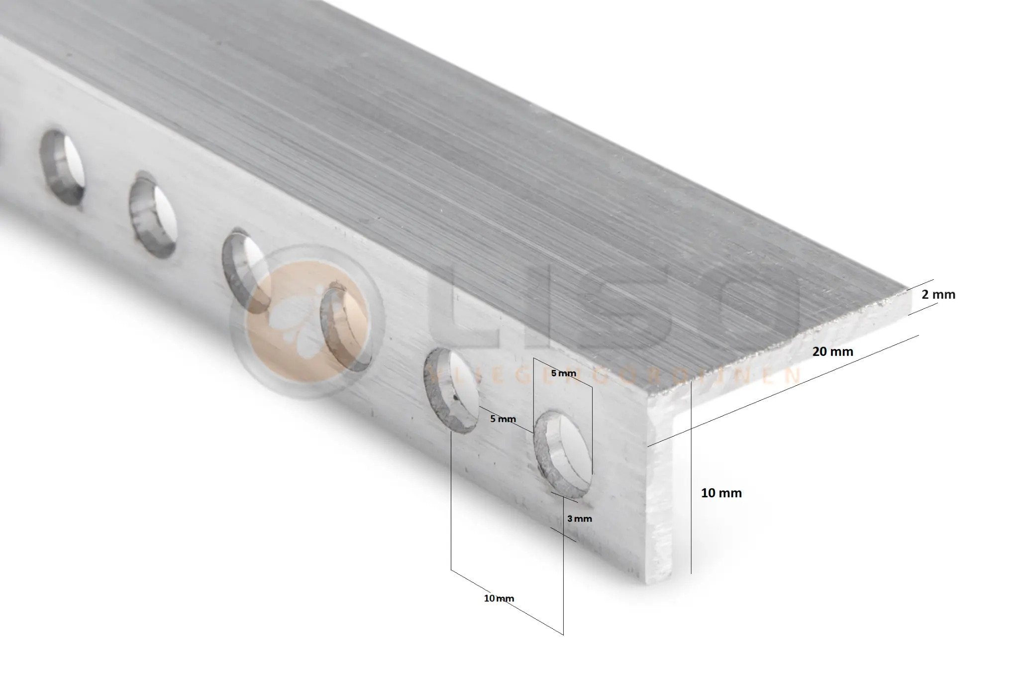 Technische Abbildung der Smalle rails aus Aluminium mit Maßangaben